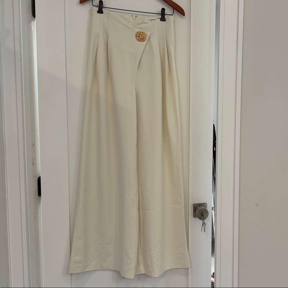Commense Cream Wide-Leg Pants with Gold Button